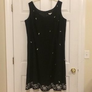Dress Barn sleeveless black dress w/embroidery.